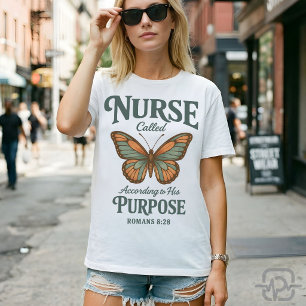 Christian Nurse Romans 8:28 Butterfly Faith Shirt