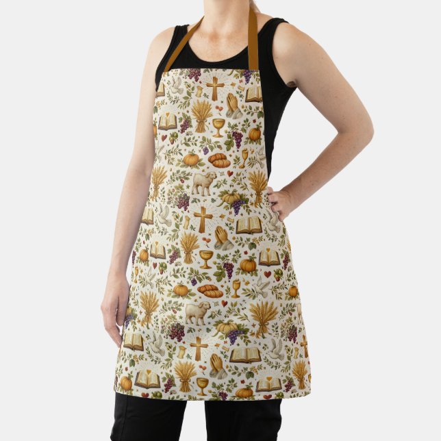 Christian Orange Pumpkins Harvest Thanksgiving Apron (Insitu)