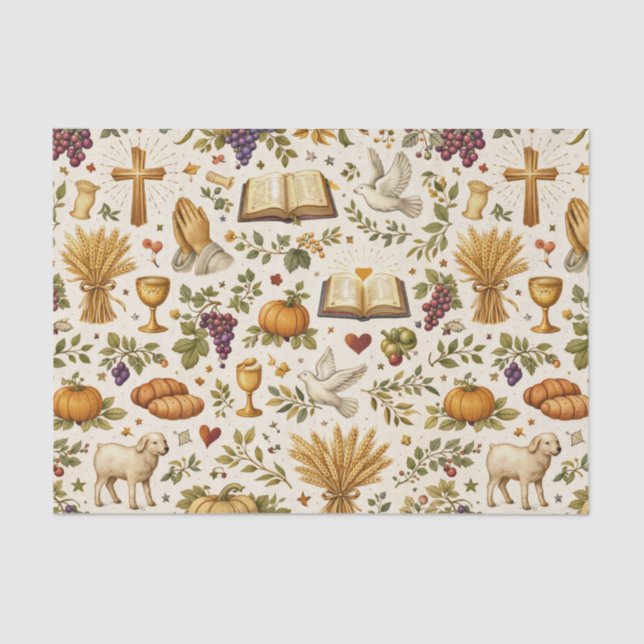 Christian Orange Pumpkins Harvest Thanksgiving Tissue Paper (Front)