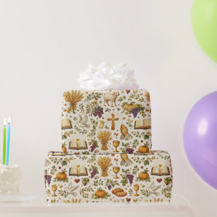 Christian Orange Pumpkins Harvest Thanksgiving Wrapping Paper