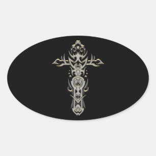 Christian Ornate Cross 57 Oval Sticker