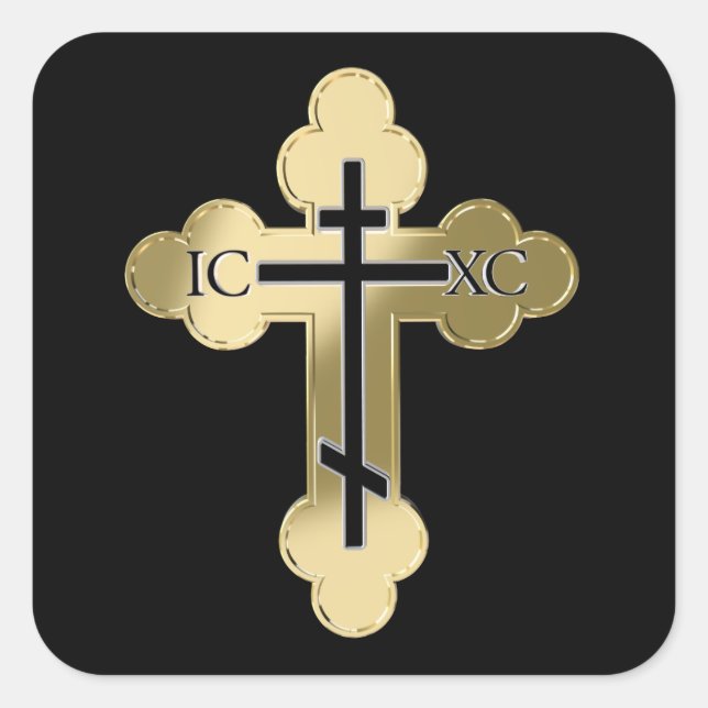 Christian orthodox cross square sticker (Front)