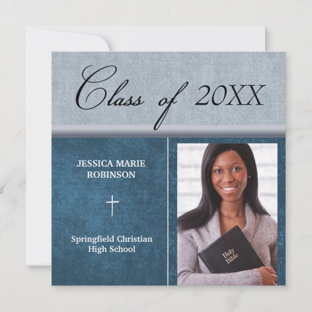 Christian Parochial School Photo Graduation Blue Invitation (Front)