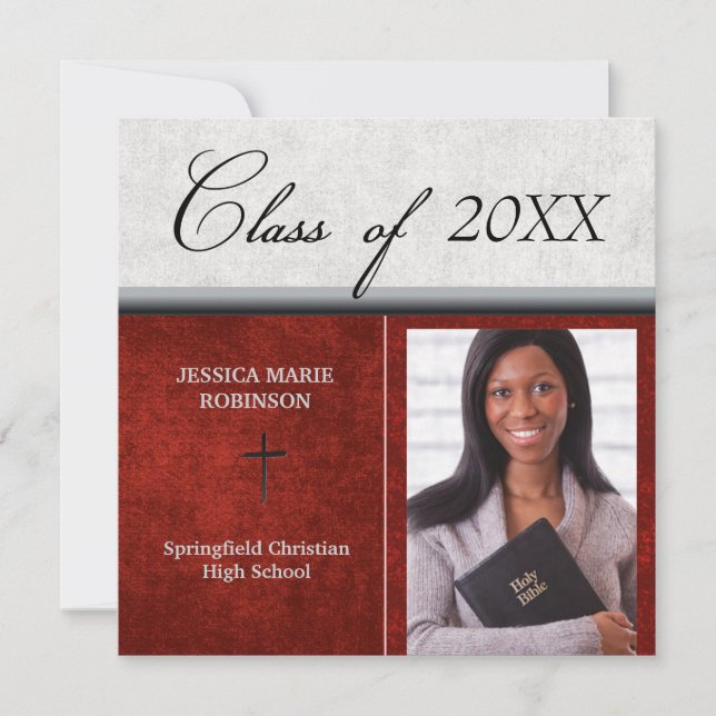 Christian Parochial School Photo Graduation Red Invitation (Front)