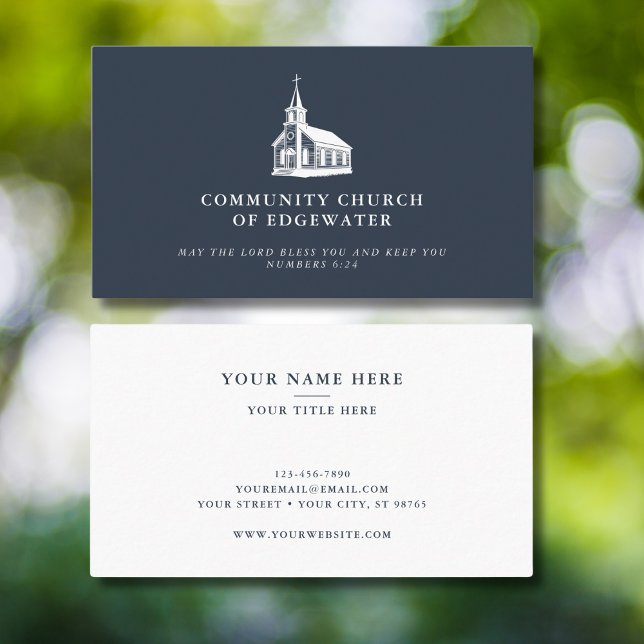 Christian Pastor Minimal Country Church Logo Navy Business Card (Creator Uploaded)