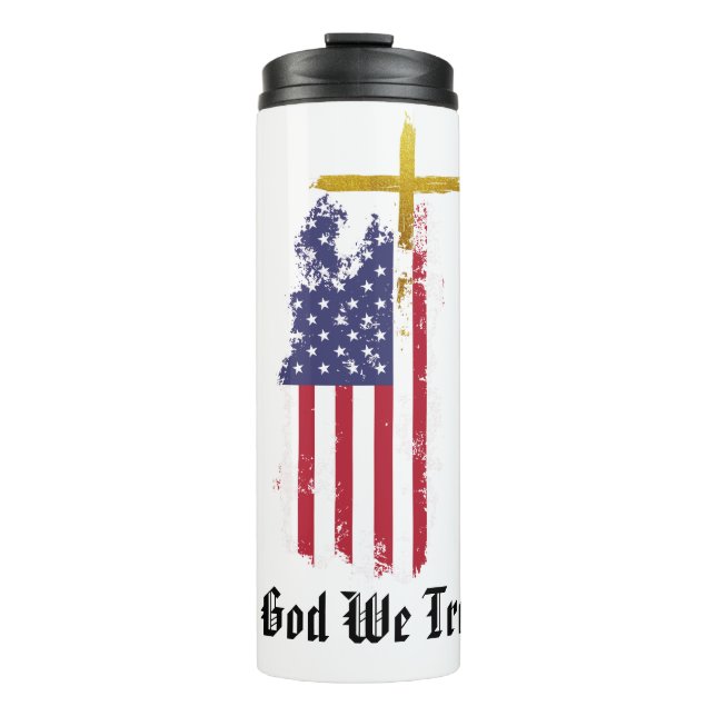 *~* Christian Patriotic Cross AP16 Grunge Flag Thermal Tumbler (Front)