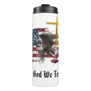 *~* Christian Patriotic Eagle Flag Gold Cross AP16 Thermal Tumbler