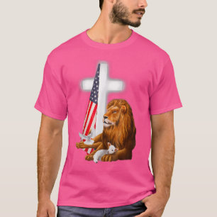 Christian Patriotic Lion And Lamb Cross Sheep Dove T-Shirt