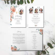 Christian Peach Rose Funeral Order of Service 
