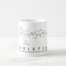 Mug featuring the name Christian spelled out in the single letter amino acid code