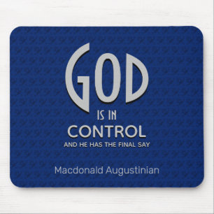 Christian Personalised GOD IS IN CONTROL Blue Mouse Mat