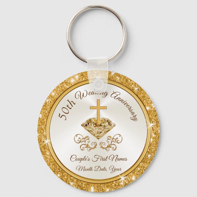 Christian Personalised Golden Anniversary Favours Key Ring (Front)