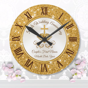 Christian Personalised Golden Anniversary Gifts Large Clock