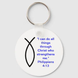 Christian Philippians 4:13 Keychain w/ Ichthus