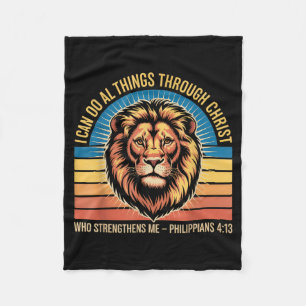 Christian Philippians 4_13 Religious Lion Strength Fleece Blanket