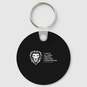 Christian Philippians 4_13 Religious Lion Strength Key Ring