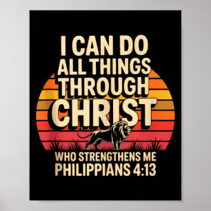 Christian Philippians 4_13 Religious Lion Strength Poster