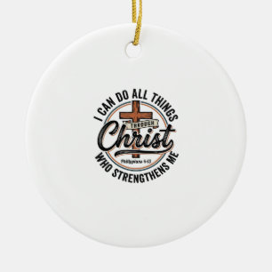 Christian Philippians 4_13 Vintage Quote Shirt Des Ceramic Tree Decoration