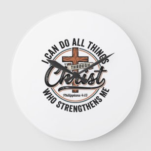 Christian Philippians 4_13 Vintage Quote Shirt Des Large Clock