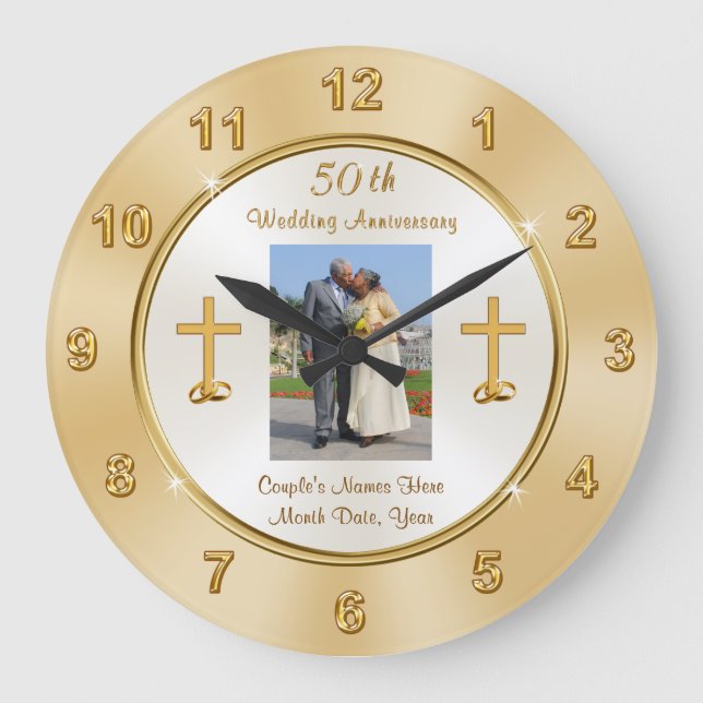 Christian Photo 50th Wedding Anniversary Clock (Front)