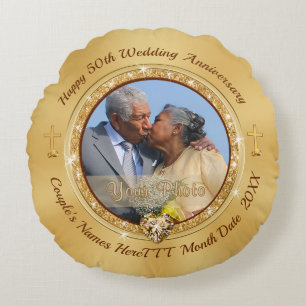 Christian Photo, Traditional 50th Anniversary Gift Round Cushion