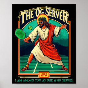 Christian pickleball jesus og server religious poster