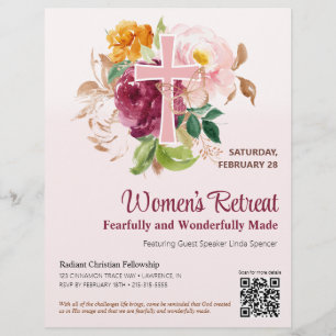 Christian Pink Floral Cross Women's Church Retreat Flyer