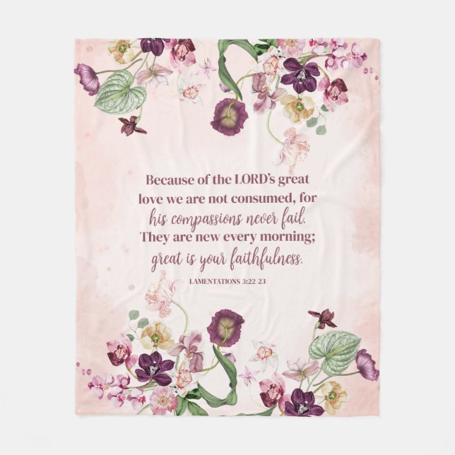 Christian Pink Floral Scripture Fleece Blanket (Front)
