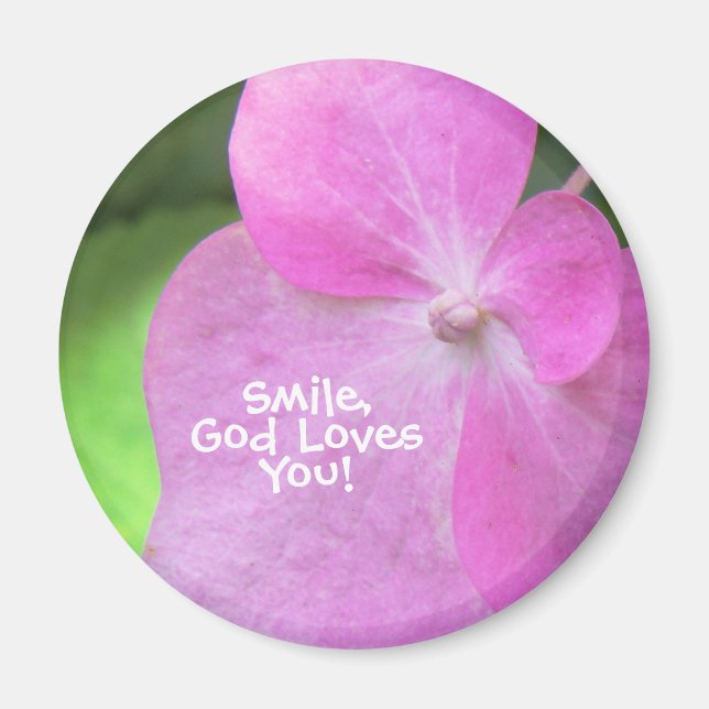 Christian Pink Flower - Smile God Loves You Magnet (Front)