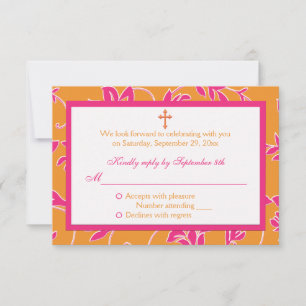 Christian Pink Tangerine Floral RSVP Card