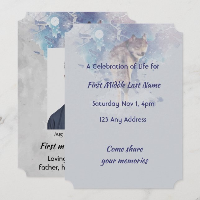 Christian Pocket Keepsake Memorial  Wolf Invitation (Front/Back)
