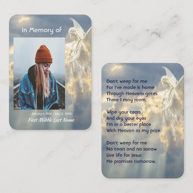 Christian Poem Memorial Keepsake Angel Sky Clouds Business Card (Front/Back)