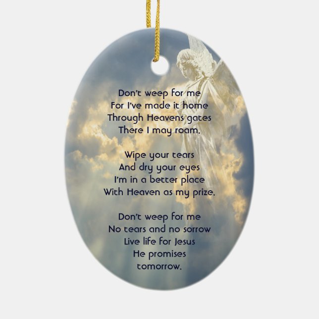 Christian Poem Memorial Keepsake Angel Sky Clouds  Ceramic Tree Decoration (Back)