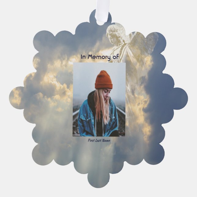 Christian Poem Memorial Keepsake Angel Sky Clouds  Tree Decoration Card (Front)