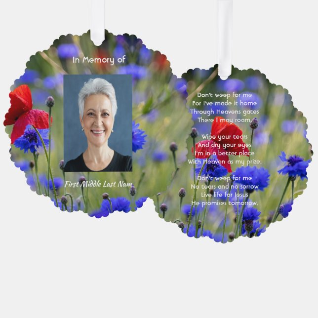 Christian Poppy Cornflower Meadow Memorial  Tree Decoration Card (Front/Back)