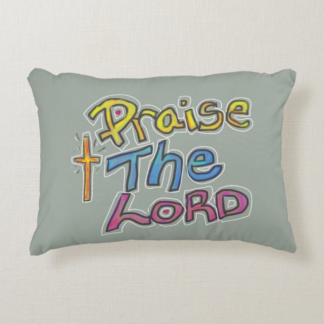 Christian ‘Praise the LORD’ with Cross Decorative Cushion (Front)
