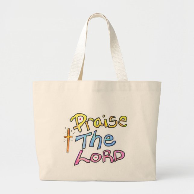 Christian ‘Praise the LORD’ with Cross Large Tote Bag (Front)