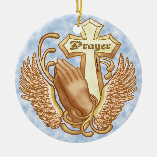 Christian Pray Always Cross Ceramic Tree Decoration (Front)