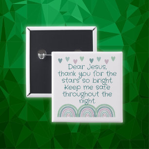 Christian Prayer for kids Green & Pink   15 Cm Square Badge