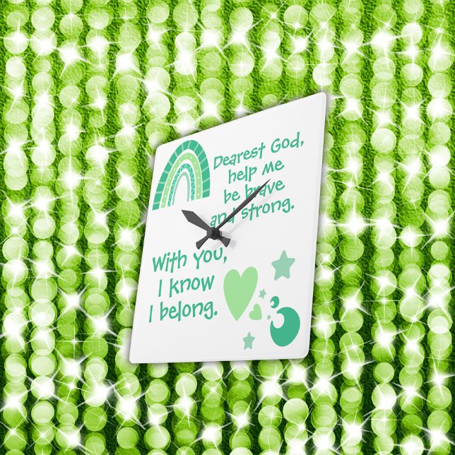 Christian Prayer for kids Green| Square Wall Clock (Creator Uploaded)