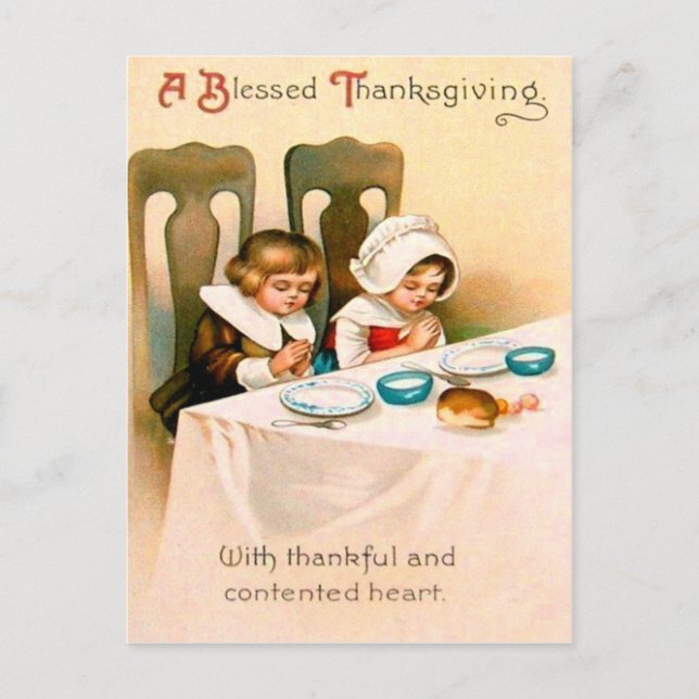 Christian Prayer Puritan Thanksgiving Dinner Holiday Postcard (Front)