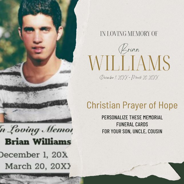 Christian Prayer Son Photo Funeral Card (Creator Uploaded)