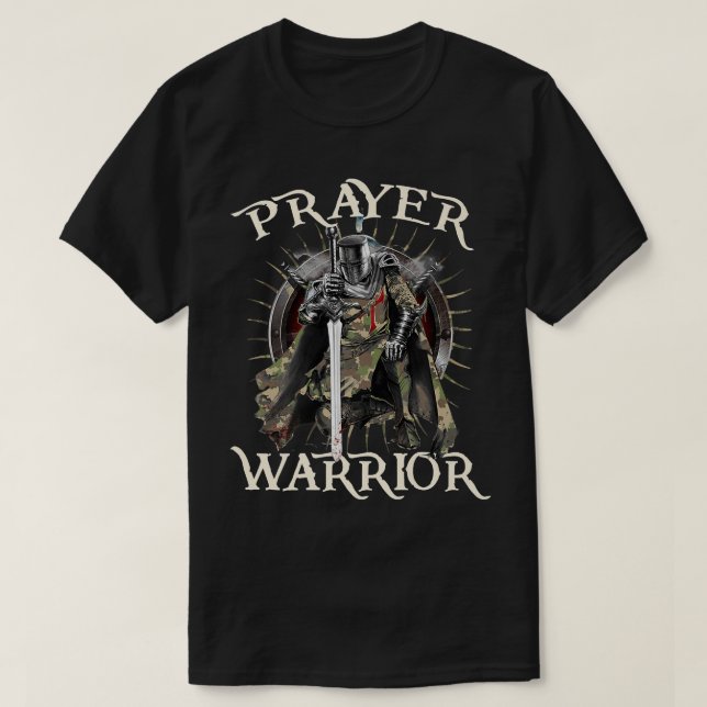 Christian Prayer Warrior Green Camo Cross Religiou T-Shirt (Design Front)