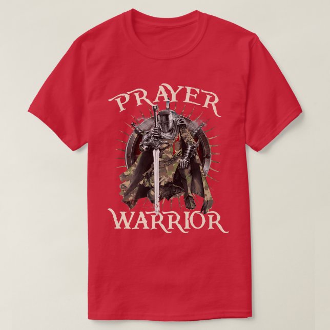 Christian Prayer Warrior Green Camo Cross Religiou T-Shirt (Design Front)