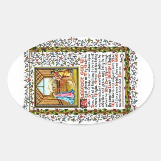 Christian Prayer With Nativity Oval Sticker