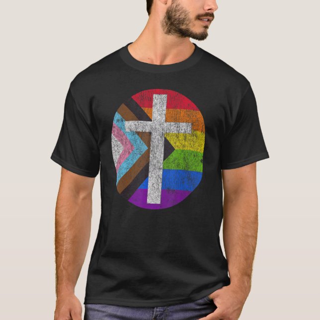 Christian Pride for Ally Lgbtqia+ Inclusive Flag W T-Shirt (Front)