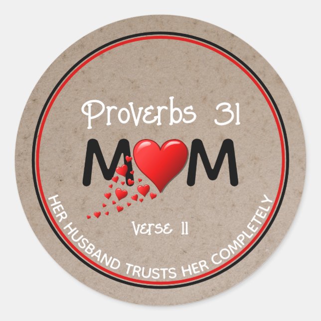 Christian PROV 31 MOM Red Heart Mother's Day Kraft Classic Round Sticker (Front)