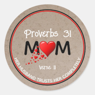Christian PROV 31 MOM Red Heart Mother's Day Kraft Classic Round Sticker