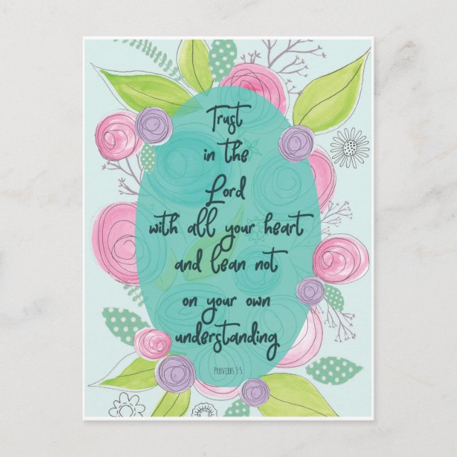 Christian Proverbs 3 5 Floral  Postcard (Front)
