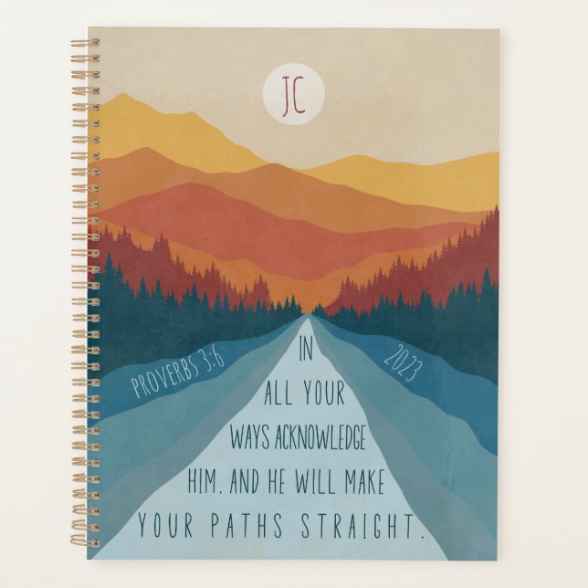 Christian Proverbs 3:6 Boho Mountain Sunset  Planner (Front)